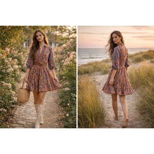 Praire Boho Sue Sartor Flounce Cotton Dress |Cottagecore Fairy | Size S | EUC